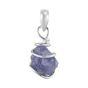 Artisan Rough Cut Genuine Tanzanite Pendant in Sterling Silver